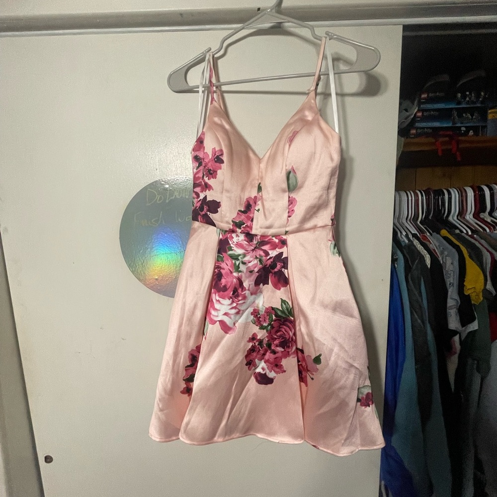Floral Pink Satin Dress